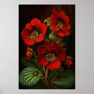 Rouge Primrose Fleurs Art Affiche d'impression