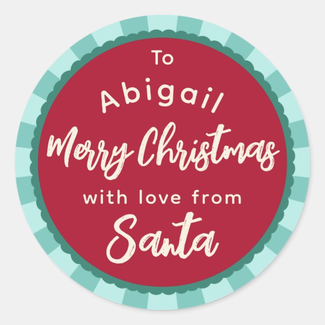 Rouge rayé de Père Noël autocollant cadeau (Devant)