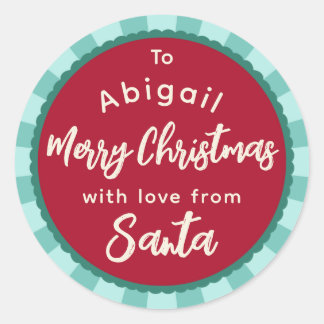 Rouge rayé de Père Noël autocollant cadeau