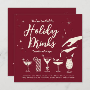 Rouge rétro Noël Boissons et cocktails invitation