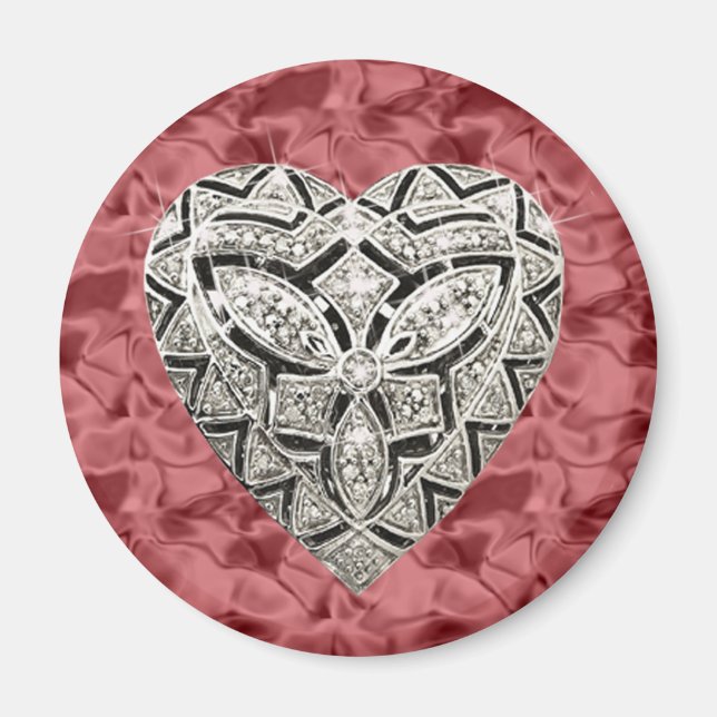 Rouge Rond élégant Designer Heart Magnet (Devant)