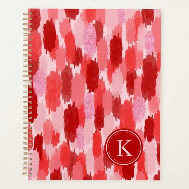 Rouge rose Abstrait brosses Motif Monogramme (Devant)