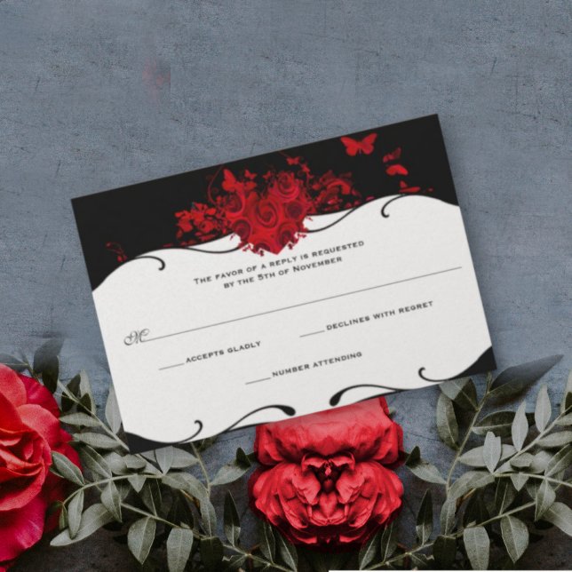 Rouge Rose Coeur noir et blanc RSVP (Créateur téléchargé)