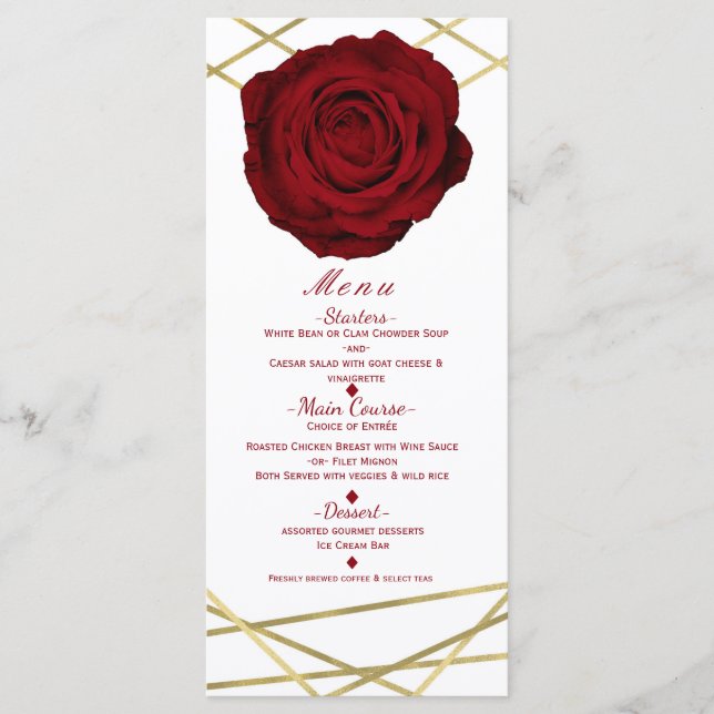 Rouge Rose & Gold Lines Floral Elegant Party Menu (Devant)