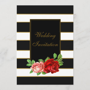 Rouge Rose, Noir, Blanc & Bande Or - Invitation