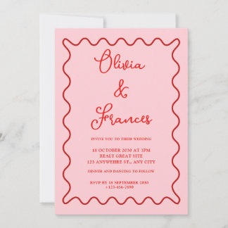 Rouge rose Vintage Bow Wavy Frame Faire-part de ma