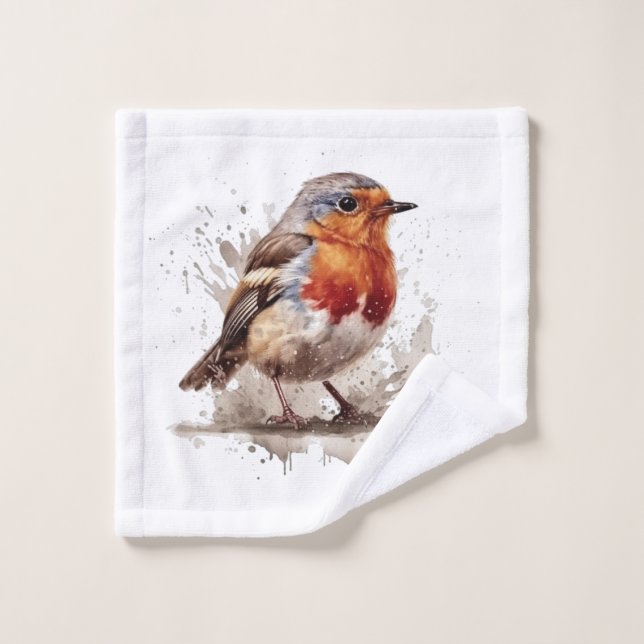 Rouge rouge de l'oiseau mignon en aquarelle (Gant de toilette)