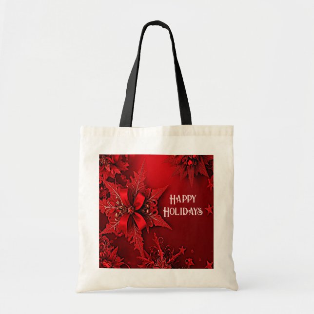 Rouge Ruban Floral Sac fourre-tout de Noël (Devant)