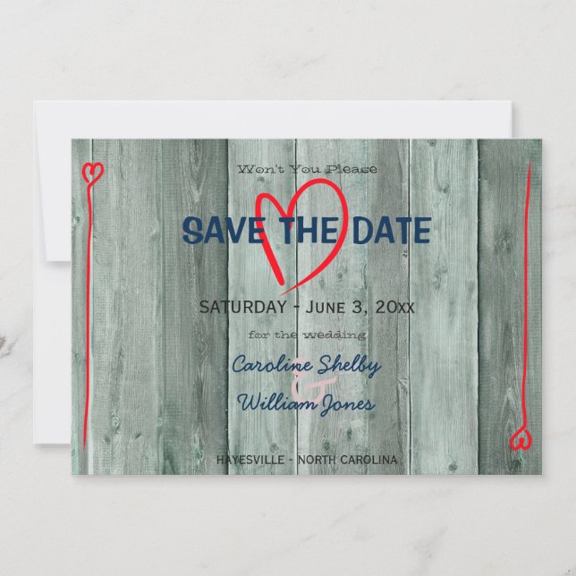 Rouge Rustique Coeur et Bois Save the Date (Devant)
