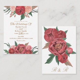 Rouge Rustique Élégant Faire-part de mariage Flora