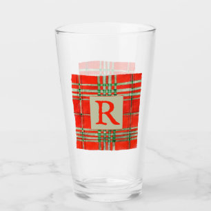 ROUGE SCOTT TARTAN pinte verre + initial