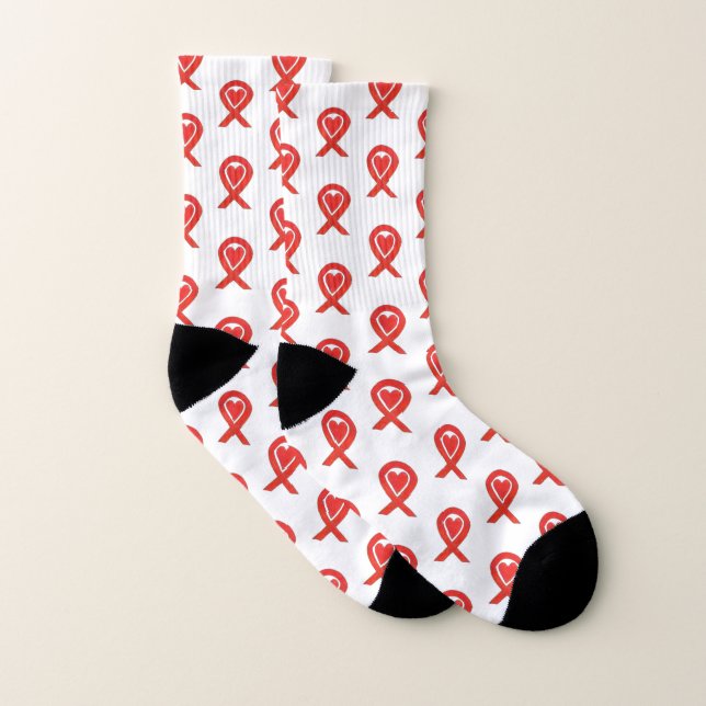 Rouge Sensibilisation Ruban Coeur Chaussettes d'ar (Paire)