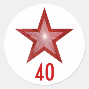 Rouge Star "40" rond autocollant blanc