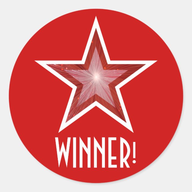 Rouge Star 'GAGNANT ! ' autocollant rond rouge (Devant)