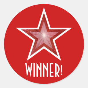 Rouge Star 'GAGNANT ! ' autocollant rond rouge