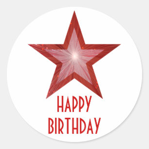 Rouge Star 'Joyeux Anniversaire' blanc autocollant