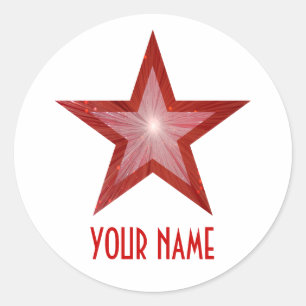 Rouge Star 'Nom' autocollant rond blanc