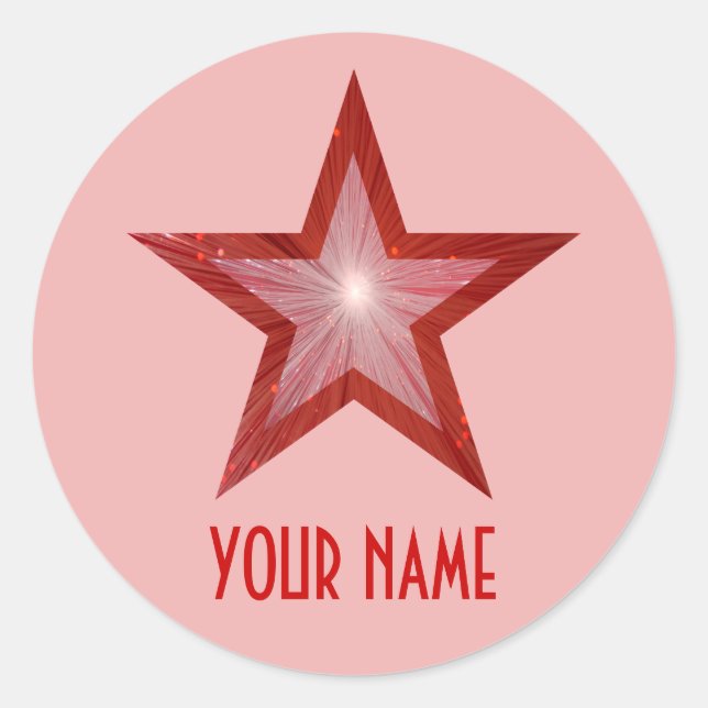 Rouge Star 'Nom' rond autocollant rose pâle (Devant)