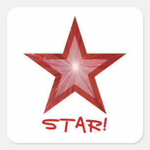 Rouge Star 'STAR!' autocollant carré blanc