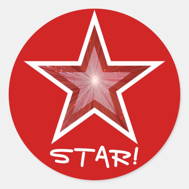 Rouge Star 'STAR!' autocollant rond rouge (Devant)