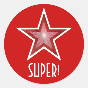 Rouge Star 'SUPER!' autocollant rond rouge