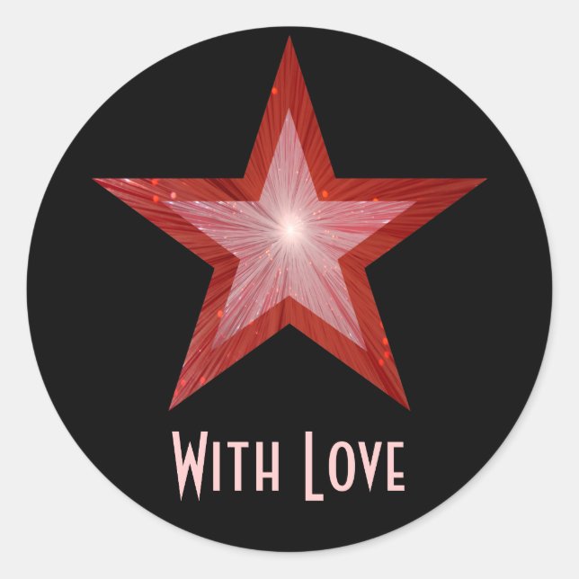 Rouge Star 'With Love'' autocollant rond noir (Devant)