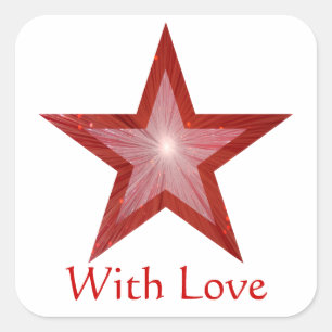 Rouge Star 'With Love'' carré autocollant blanc