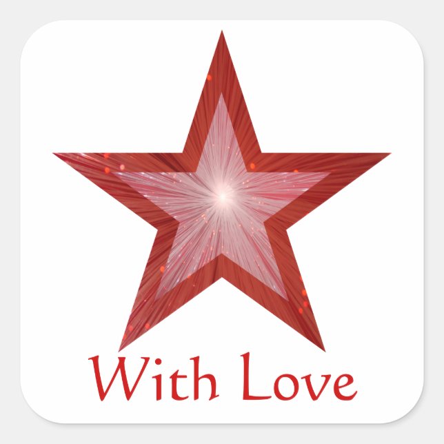 Rouge Star 'With Love'' carré autocollant blanc (Devant)