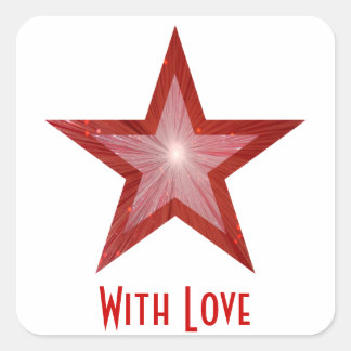 Rouge Star 'With Love'' carré autocollant blanc