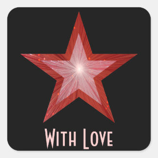 Rouge Star 'With Love'' carré autocollant noir