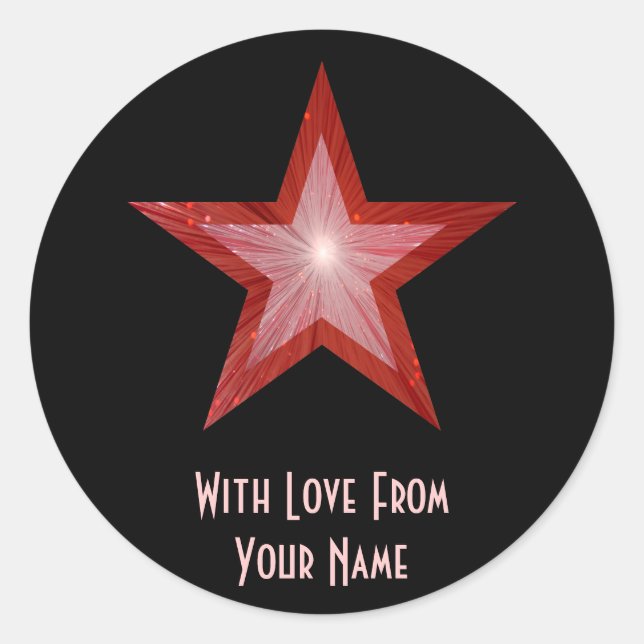 Rouge Star 'With Love From'' autocollant rond noir (Devant)