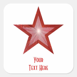 Rouge Star 'Your Text' autocollant carré blanc