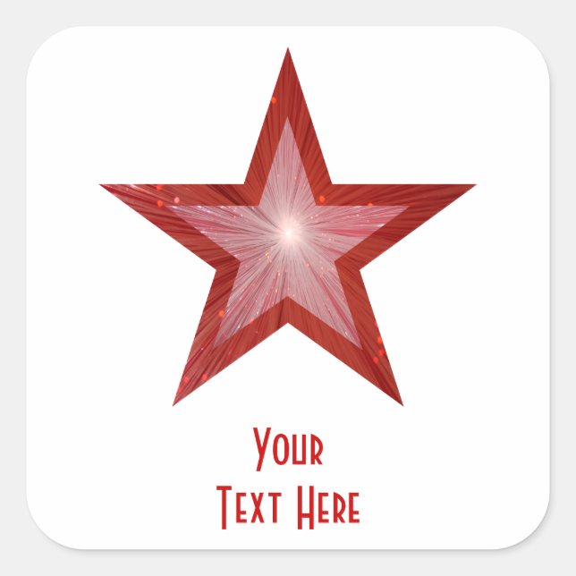 Rouge Star 'Your Text' autocollant carré blanc (Devant)