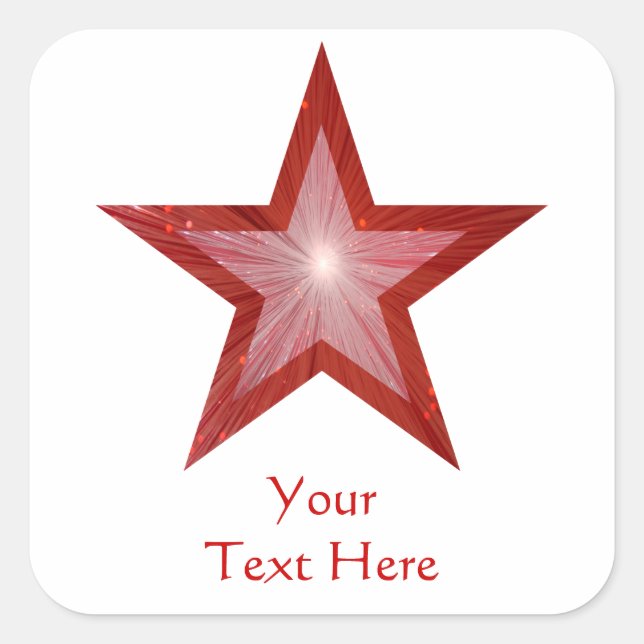 Rouge Star 'Your Text' autocollant carré blanc (Devant)