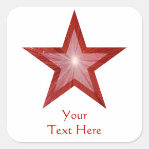 Rouge Star 'Your Text' autocollant carré blanc