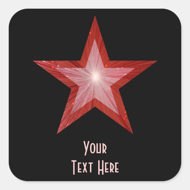 Rouge Star 'Your Text' autocollant carré noir (Devant)