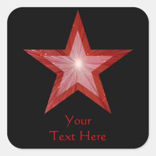 Rouge Star 'Your Text' autocollant carré noir