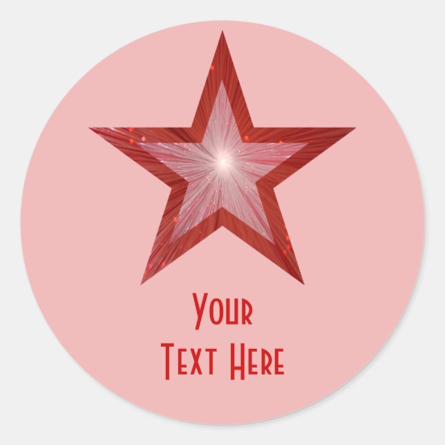 Rouge Star 'Your Text' rond autocollant rose pâle (Devant)
