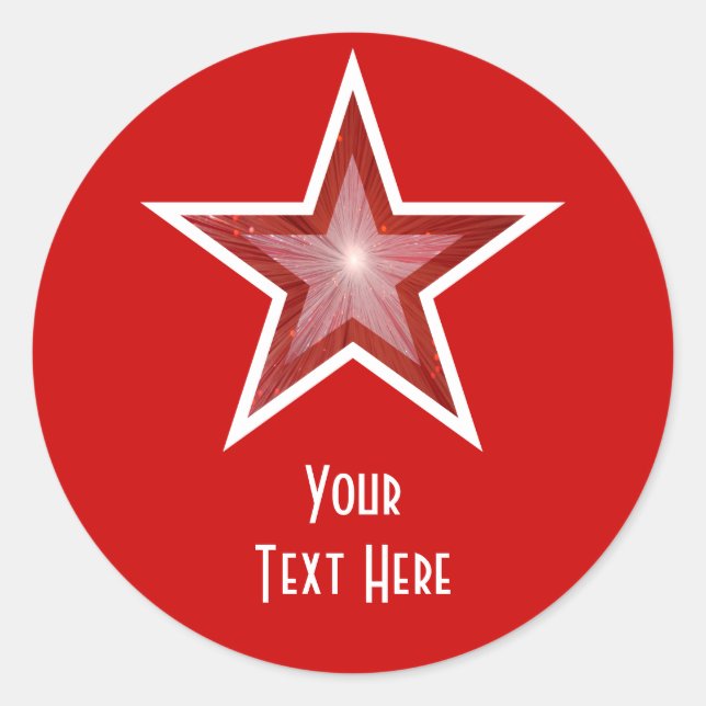 Rouge Star 'Your Text' rouge autocollant rond (Devant)