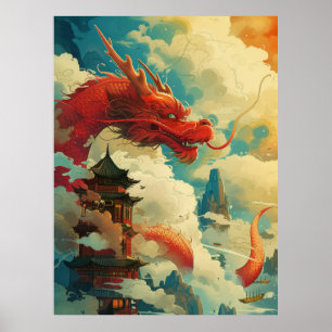 Rouge style comique Poster chinois Dragon