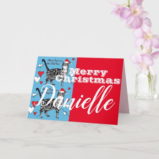 Rouge Tabby Chat Joyeux Noël Femme Carte de nom (Orchidée)