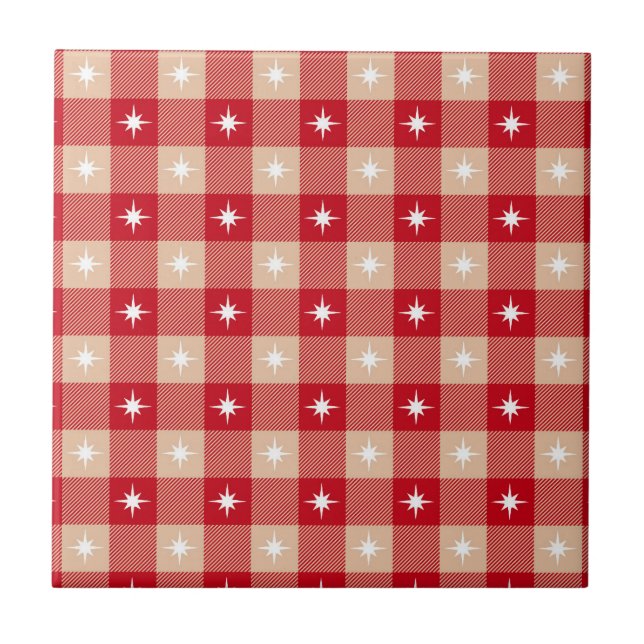 Rouge Tan Beige Buffalo Carreaux Blancs Étoiles Te (Devant)