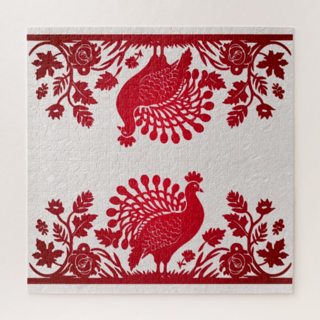 Rouge Thanksgiving Turquie Floral Jigsaw Puzzle Pu (Vertical)