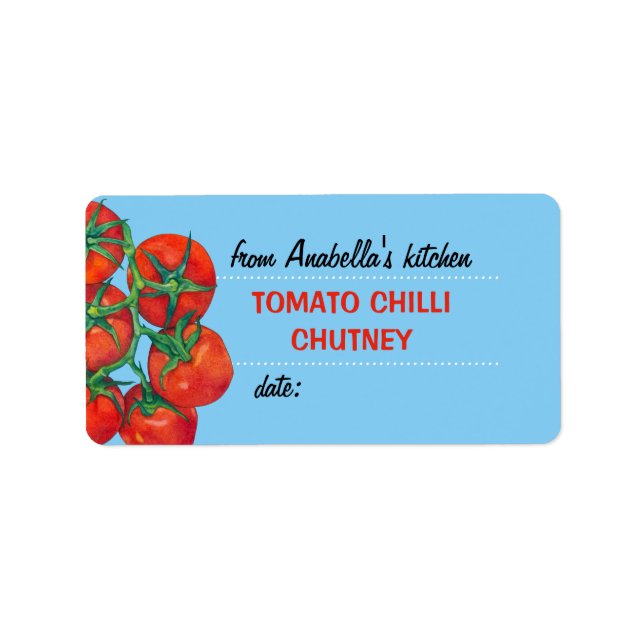 Rouge Tomates bleu 2 Cuisine Préserve Étiquette (Devant)