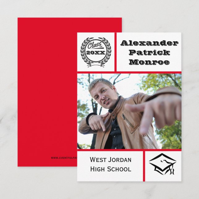 Rouge Traditionnel - Faire-part de remise de diplô (Devant / Derrière)