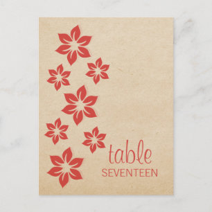Rouge Tropical Floral Numéro de table Carte postal