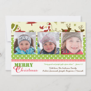 Rouge, Vert, Brown Retro 3 Photos - Carte de Noël