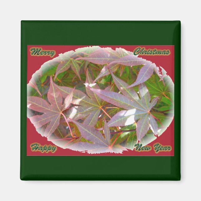 Rouge Vert érable Feuilles Noël Nouvel An Magnet (Devant)