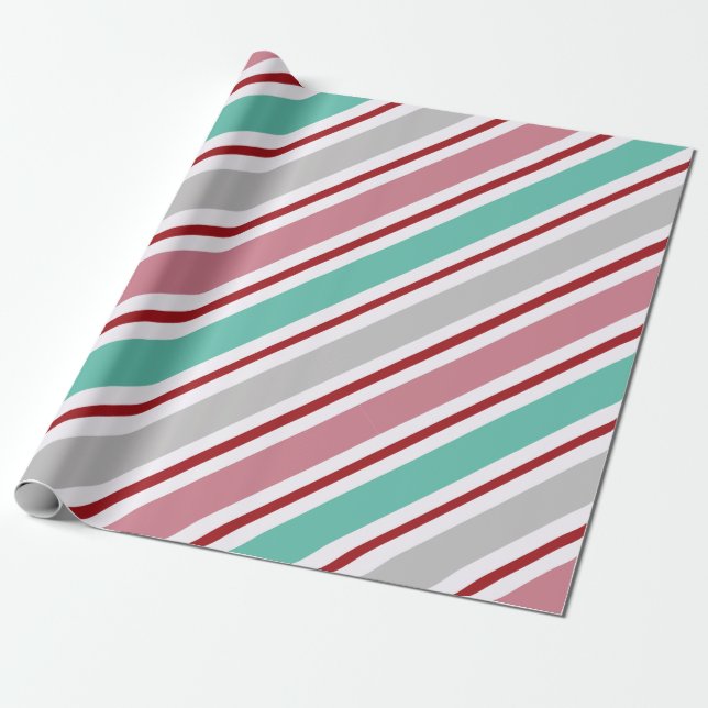 Rouge, Vert et Blanc Snowflake Lane Papier Cadeau  (Déroulé)