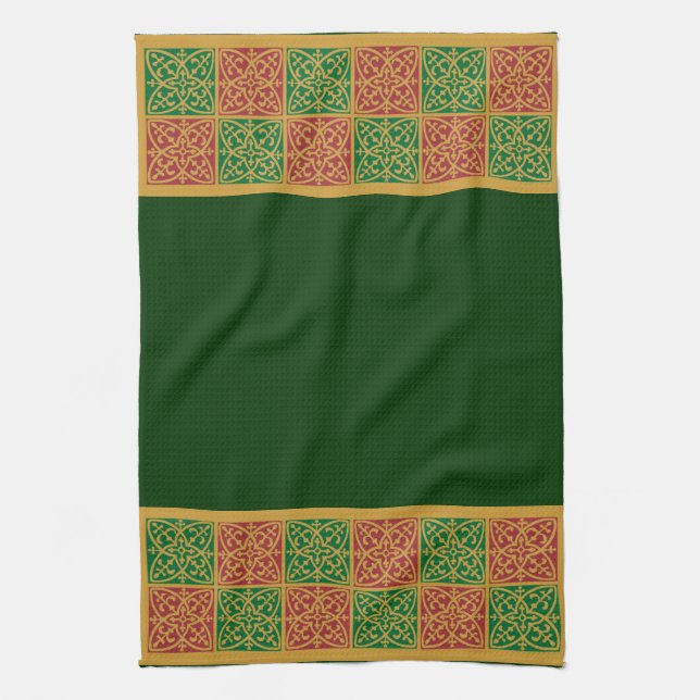 Rouge Vert Fleur de Lis Serviette Motif de vacance (Vertical)